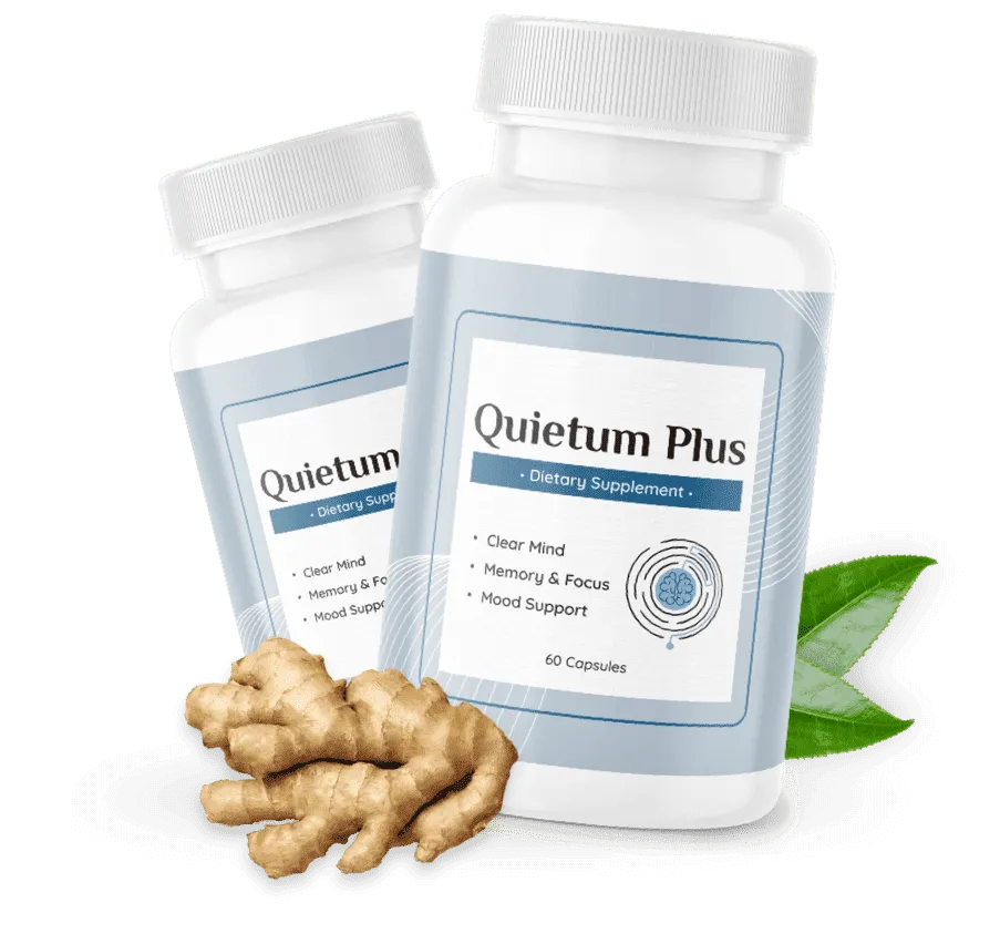 Quietum Plus dietary supplement bottle with botanical ingredients